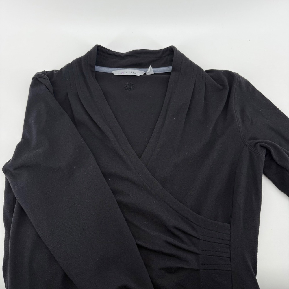 Athleta Womens Black Long Sleeve Faux Wrap Mini Dress Zipper Pockets XS